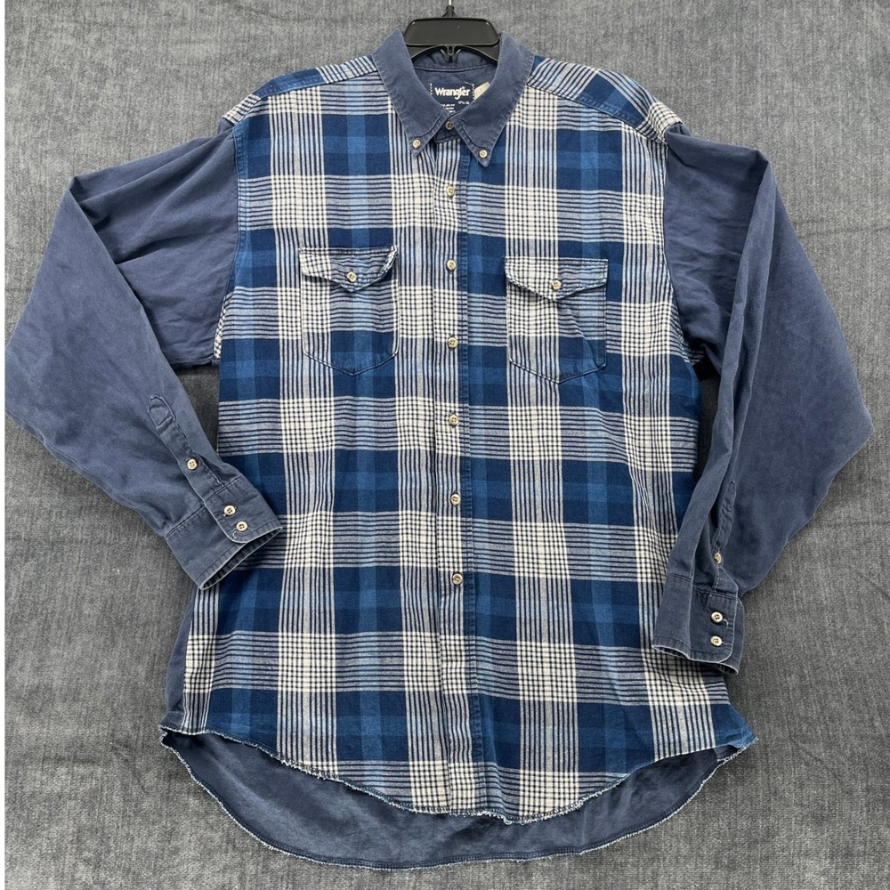 Vintage USA Made Wrangler Plaid Western Flannel Shirt Mens 17.5x36 X-Long Cowboy